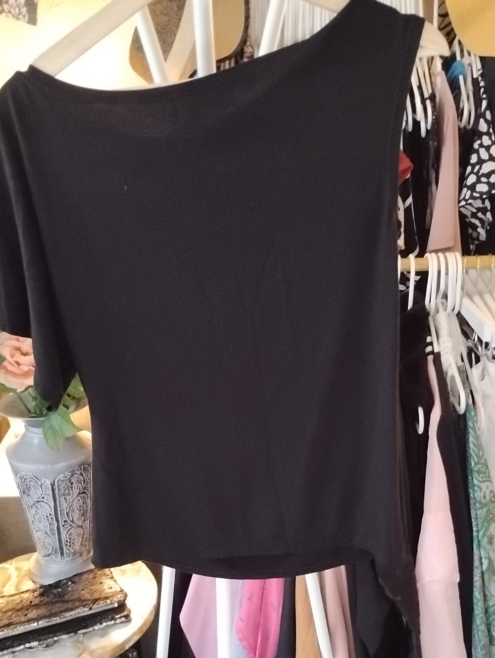 NEW Black One-Shoulder Draped Sleeve Top - Picture 6 of 8